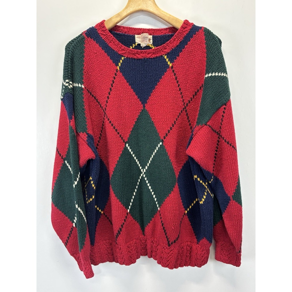 Vtg The Fox Collection Argyle Sweater XLarge Mens Red Preppy Heavyweight Grandpa